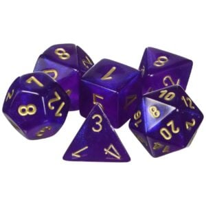 CHESSEX 20587 BOREALIS MINI POLYHEDRAL 7 DICE SET ROYAL PURPLE/GOLD