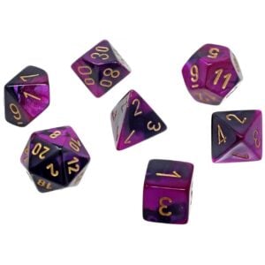 CHESSEX 20640 GEMINI MINI POLYHEDRAL 7 DICE SET BLACK-PURPLE/GOLD