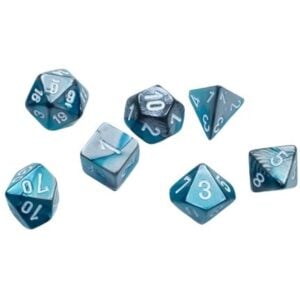 CHESSEX 20656 GEMINI MINI POLYHEDRAL 7 DICE SET STEEL-TEAL/WHITE